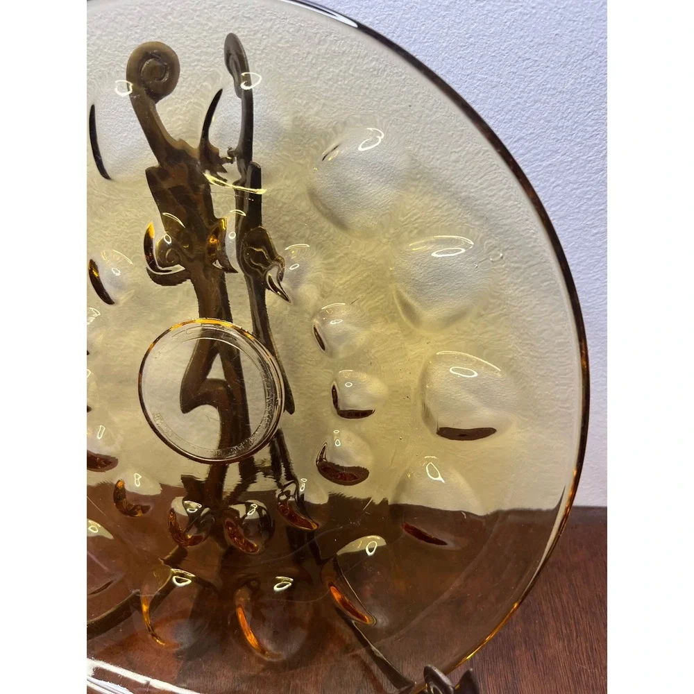 Hazel-Atlas Plate Reflection Glass Mid Century Amber Thumbprint 10-inch Vintage